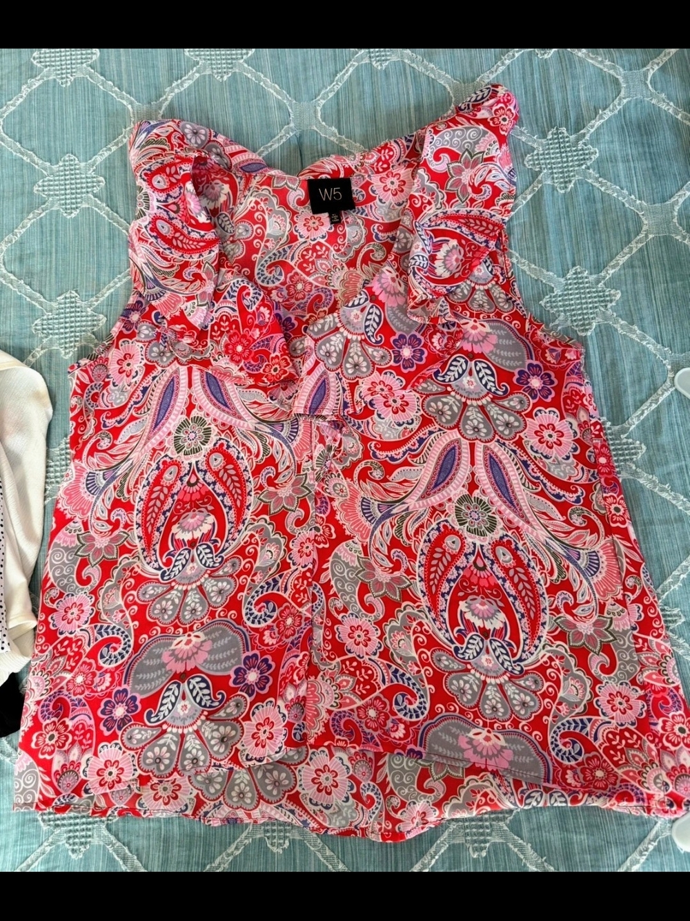 W5 Red Paisley Ruffle-Trim Sleeveless Camisole
